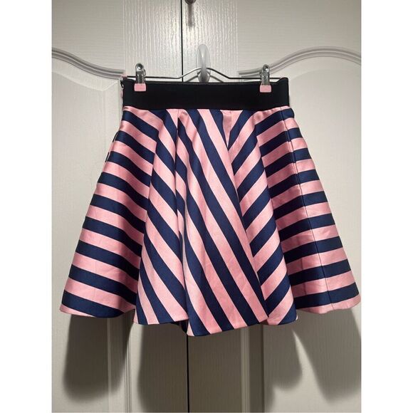 Navy Blue & Pink STRIPE SATIN FIT AND FLARE Mini Skirt size S - Picture 1 of 6